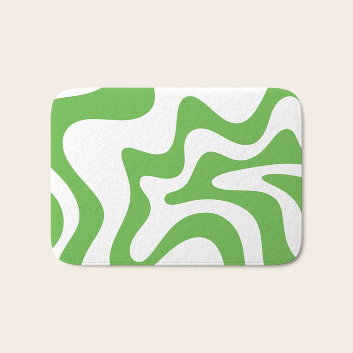 Retro Liquid Swirl Abstract Square in Bright Lime Green and White Bath Mat Gallery Image 1