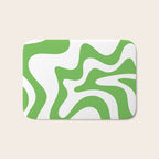 Retro Liquid Swirl Abstract Square in Bright Lime Green and White Bath Mat Gallery Image 1