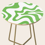 Retro Liquid Swirl Abstract Square in Bright Lime Green and White Side Table Gallery Image 2