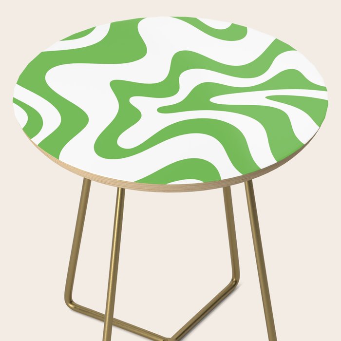 Retro Liquid Swirl Abstract Square in Bright Lime Green and White Side Table Gallery Image 2