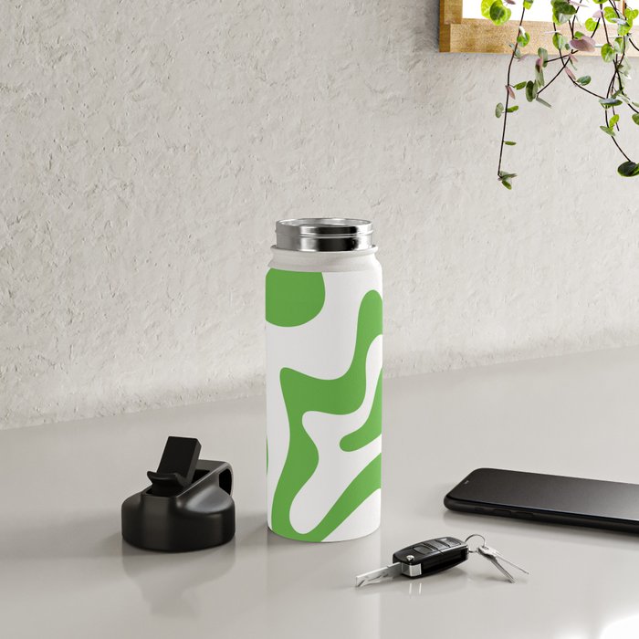 Retro Liquid Swirl Abstract Square in Bright Lime Green and White Water Bottle Gallery Image 4