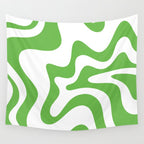 Retro Liquid Swirl Abstract Square in Bright Lime Green and White Wall Tapestry Gallery Image 4