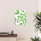 Retro Liquid Swirl Abstract Square in Bright Lime Green and White Poster Gallery Image 2