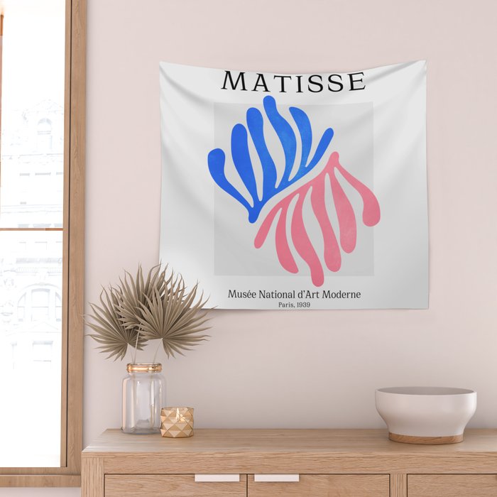 Blue & Pink Leaves: Matisse Series 01 Wall Tapestry Gallery Image 2