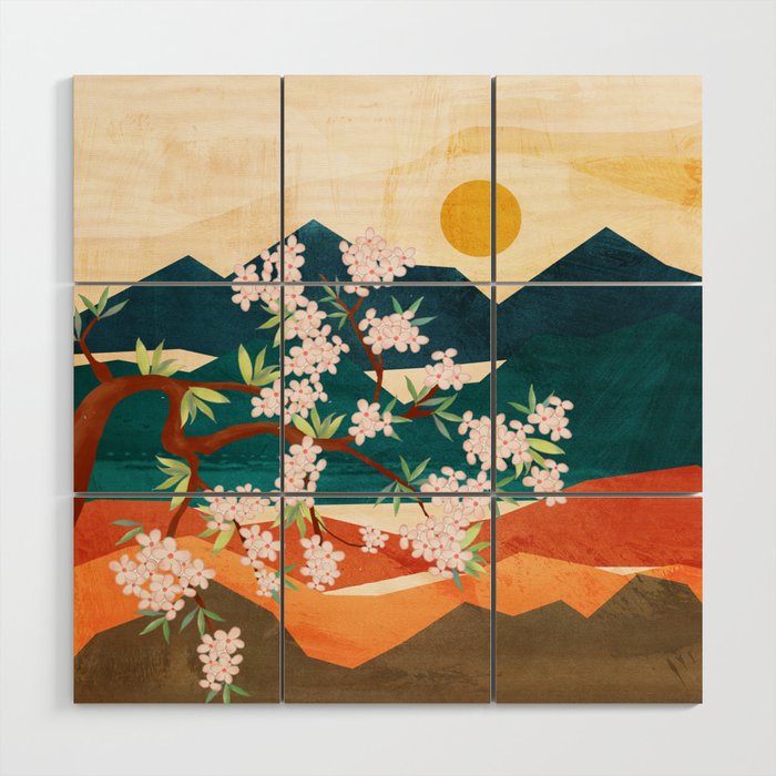 Warm spring sunshine beneath the ridge  Wood Wall Art Gallery Image 1