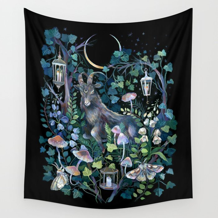 Black Goat Moon Garden Wall Tapestry Gallery Image 1