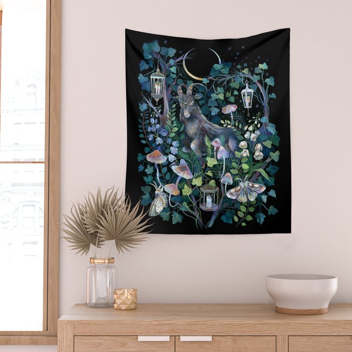 Black Goat Moon Garden Wall Tapestry Gallery Image 2