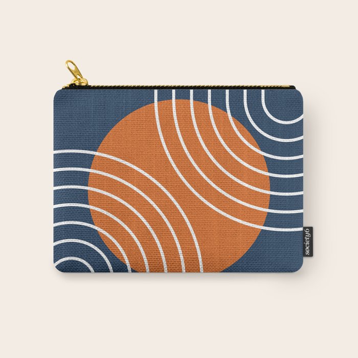 Mid Century Modern Geometric 133 in Navy Blue and vintage orange (Sun and Rainbow Abstract) Carry All Pouch Gallery Image 1