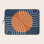 Mid Century Modern Geometric 133 in Navy Blue and vintage orange (Sun and Rainbow Abstract) Laptop Sleeve Gallery Image 1