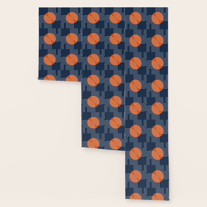 Mid Century Modern Geometric 133 in Navy Blue and vintage orange (Sun and Rainbow Abstract) Wallpaper Gallery Image 3