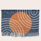 Mid Century Modern Geometric 133 in Navy Blue and vintage orange (Sun and Rainbow Abstract) Wall Hanging Gallery Image 1
