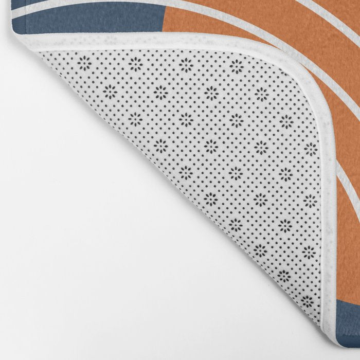 Mid Century Modern Geometric 133 in Navy Blue and vintage orange (Sun and Rainbow Abstract) Bath Mat Gallery Image 2