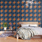 Mid Century Modern Geometric 133 in Navy Blue and vintage orange (Sun and Rainbow Abstract) Wallpaper Gallery Image 3