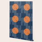 Mid Century Modern Geometric 133 in Navy Blue and vintage orange (Sun and Rainbow Abstract) Wallpaper Gallery Image 2
