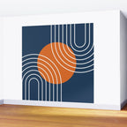 Mid Century Modern Geometric 133 in Navy Blue and vintage orange (Sun and Rainbow Abstract) Wall Mural Gallery Image 2