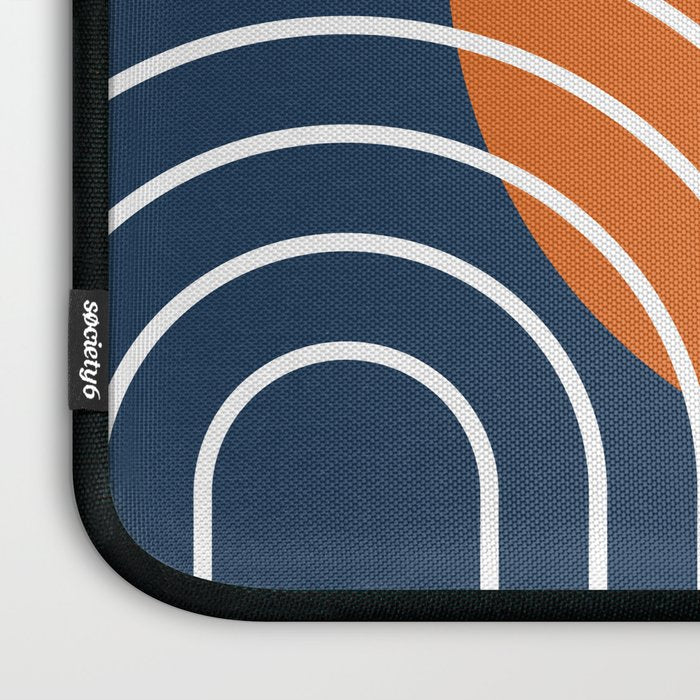 Mid Century Modern Geometric 133 in Navy Blue and vintage orange (Sun and Rainbow Abstract) Laptop Sleeve Gallery Image 3