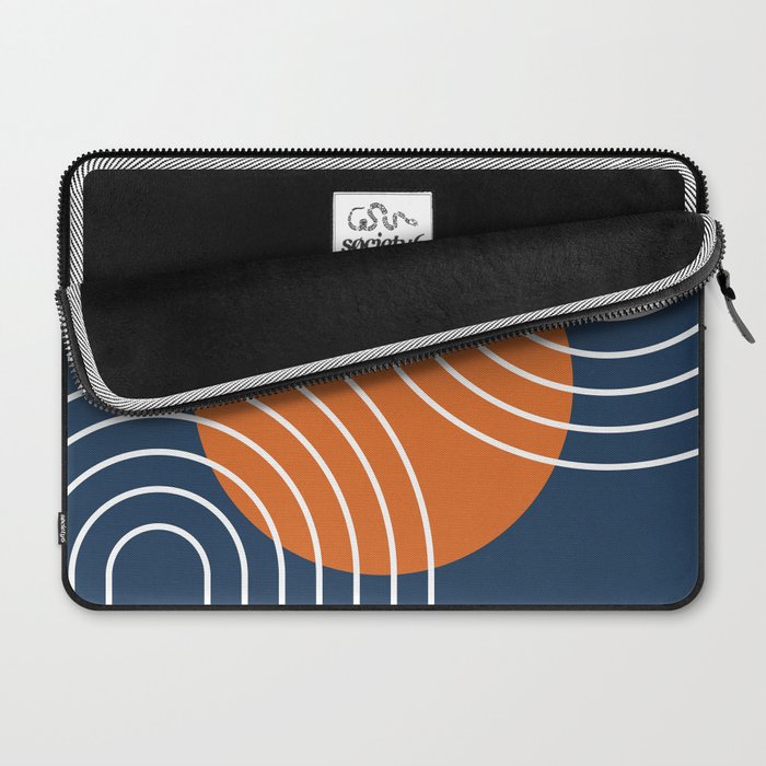 Mid Century Modern Geometric 133 in Navy Blue and vintage orange (Sun and Rainbow Abstract) Laptop Sleeve Gallery Image 2