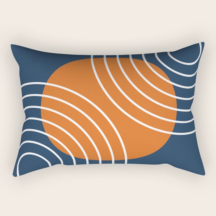 Mid Century Modern Geometric 133 in Navy Blue and vintage orange (Sun and Rainbow Abstract) Rectangular Pillow Gallery Image 2