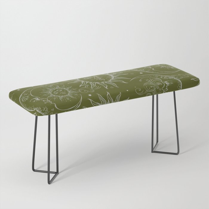 Olive Green Celestial Magic Sun Moon Stars Bench Gallery Image 1