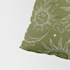Olive Green Celestial Magic Sun Moon Stars Pillow Sham Gallery Image 4