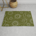 Olive Green Celestial Magic Sun Moon Stars Rug Gallery Image 1