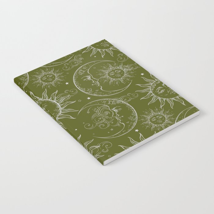Olive Green Celestial Magic Sun Moon Stars Notebook Gallery Image 2