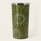 Olive Green Celestial Magic Sun Moon Stars Travel Mug Gallery Image 1