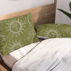 Olive Green Celestial Magic Sun Moon Stars Pillow Sham Gallery Image 2
