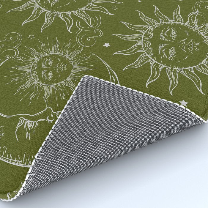 Olive Green Celestial Magic Sun Moon Stars Rug Gallery Image 4