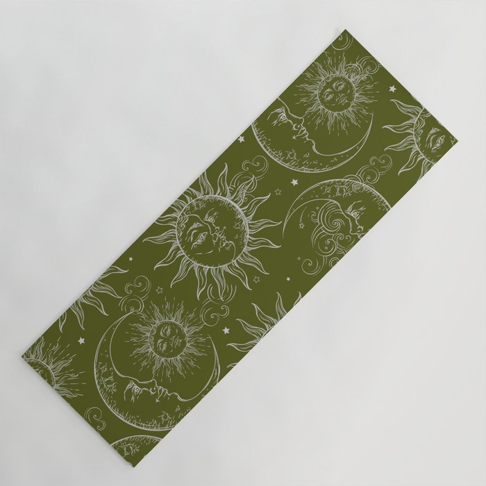 Olive Green Celestial Magic Sun Moon Stars Yoga Mat Gallery Image 1