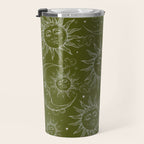 Olive Green Celestial Magic Sun Moon Stars Travel Mug Gallery Image 3