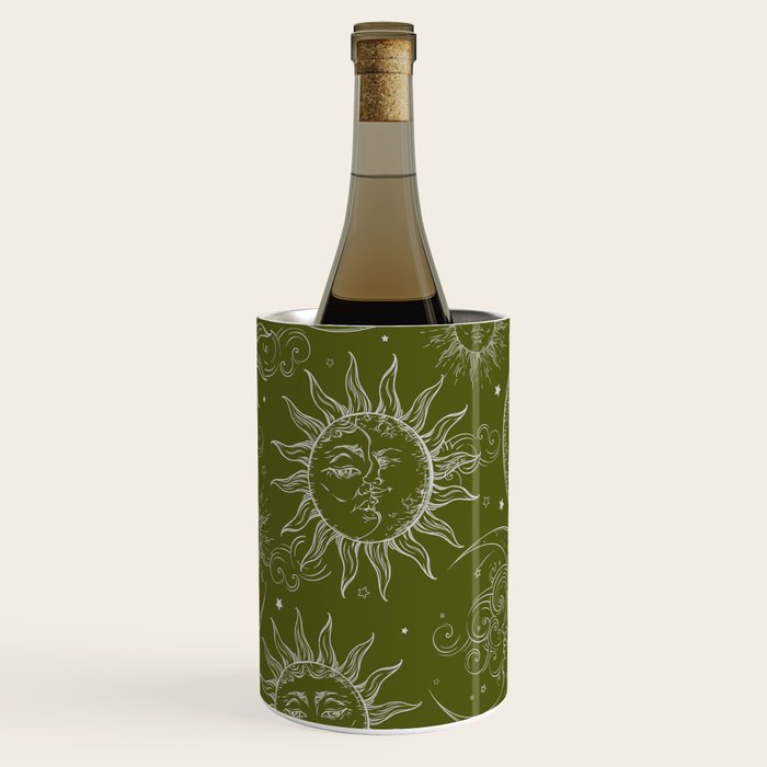 Olive Green Celestial Magic Sun Moon Stars Wine Chiller Gallery Image 1