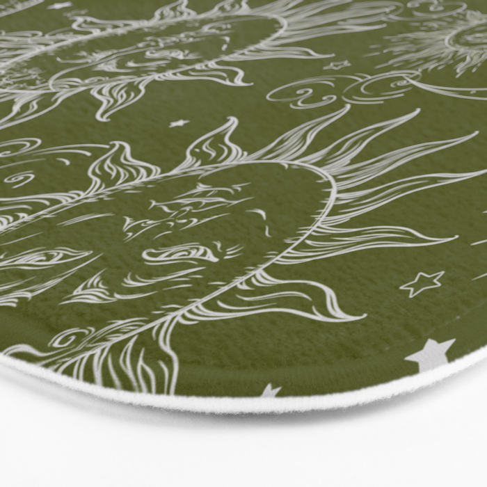 Olive Green Celestial Magic Sun Moon Stars Bath Mat Gallery Image 3