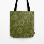 Olive Green Celestial Magic Sun Moon Stars Tote Bag Gallery Image 1