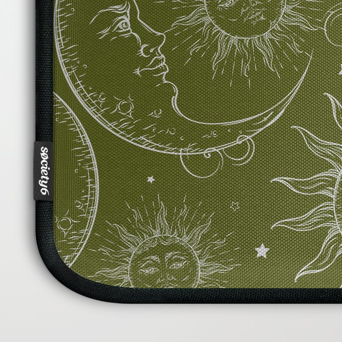 Olive Green Celestial Magic Sun Moon Stars Laptop Sleeve Gallery Image 3