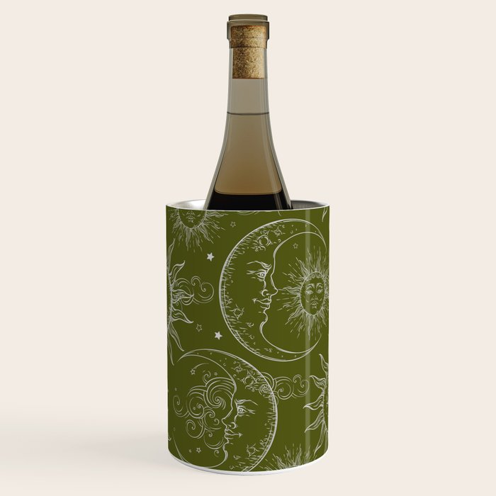Olive Green Celestial Magic Sun Moon Stars Wine Chiller Gallery Image 3