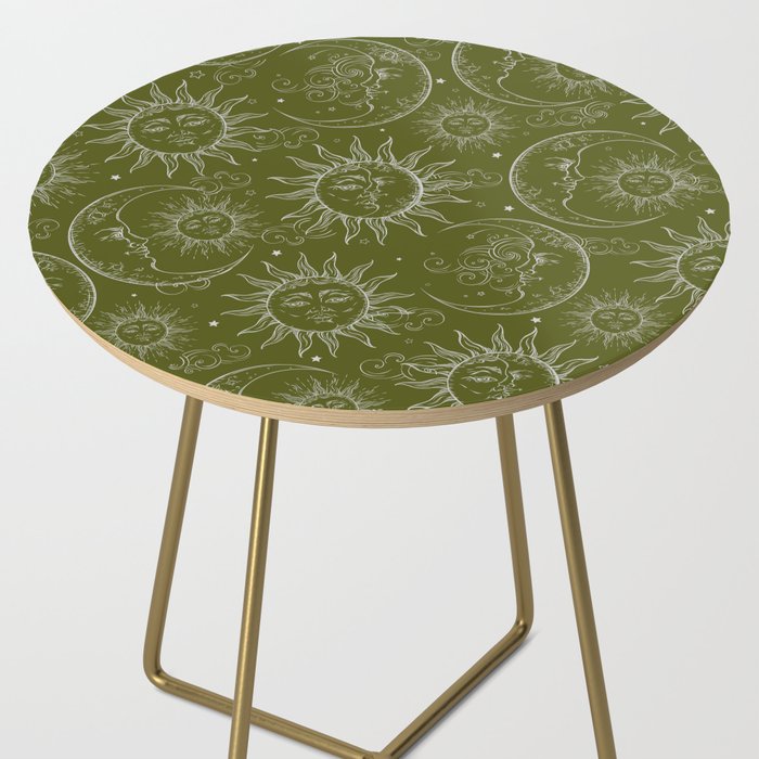 Olive Green Celestial Magic Sun Moon Stars Side Table Gallery Image 2