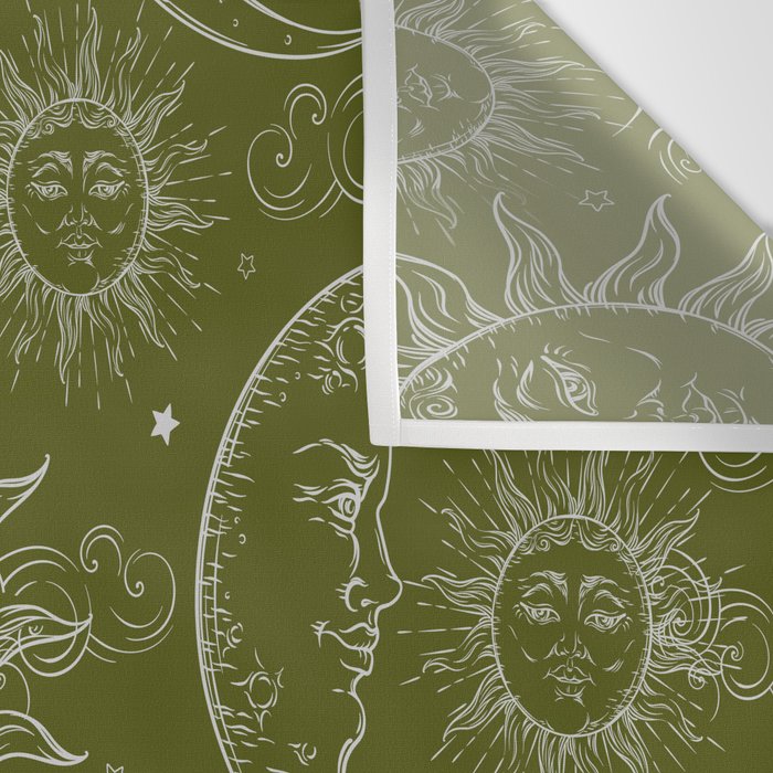 Olive Green Celestial Magic Sun Moon Stars Wall Tapestry Gallery Image 3
