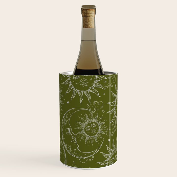 Olive Green Celestial Magic Sun Moon Stars Wine Chiller Gallery Image 2
