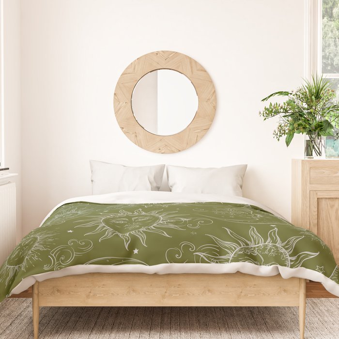 Olive Green Celestial Magic Sun Moon Stars Duvet Cover Gallery Image 3