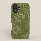 Olive Green Celestial Magic Sun Moon Stars iPhone Case Gallery Image 1