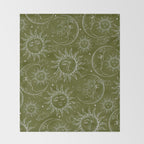 Olive Green Celestial Magic Sun Moon Stars Throw Blanket Gallery Image 2