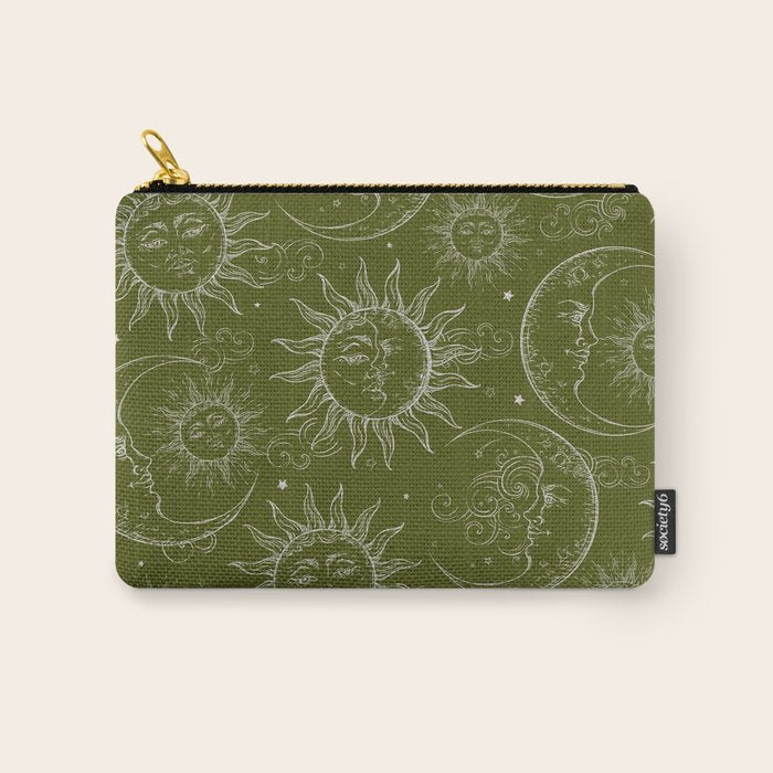 Olive Green Celestial Magic Sun Moon Stars Carry All Pouch Gallery Image 1