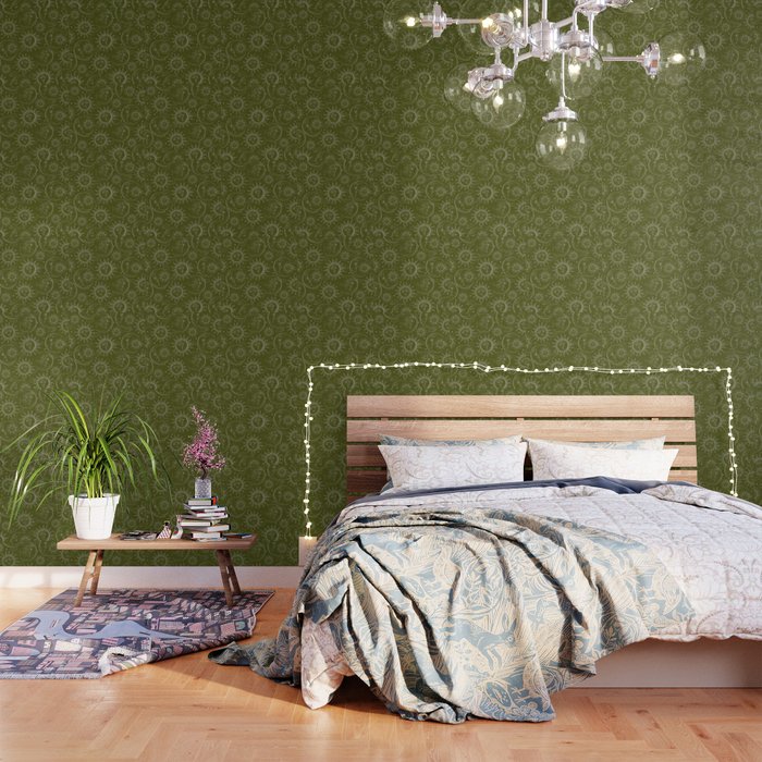 Olive Green Celestial Magic Sun Moon Stars Wallpaper Gallery Image 3