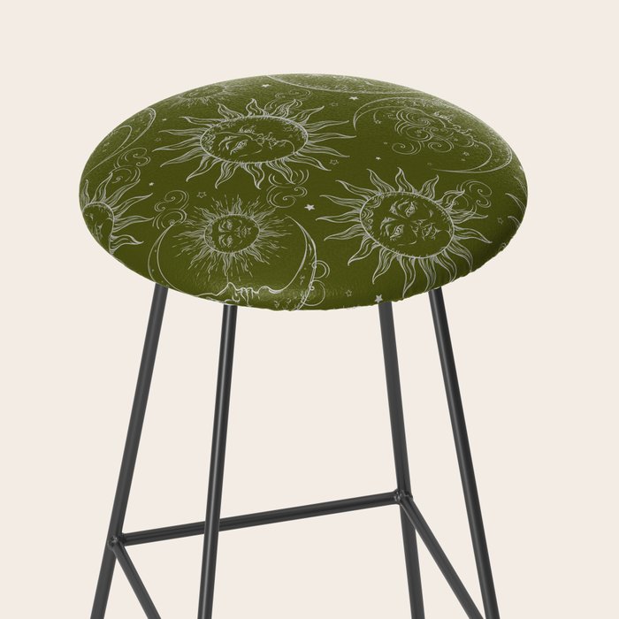 Olive Green Celestial Magic Sun Moon Stars Stool Gallery Image 2