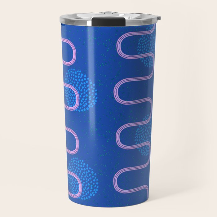 Abstract Fields in Navy Blue & Pastel Pink Travel Mug Gallery Image 1