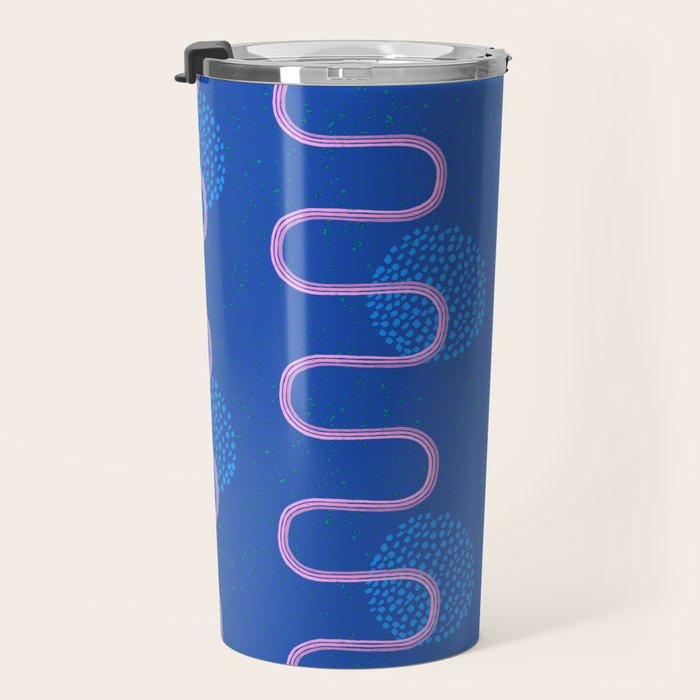 Abstract Fields in Navy Blue & Pastel Pink Travel Mug Gallery Image 3