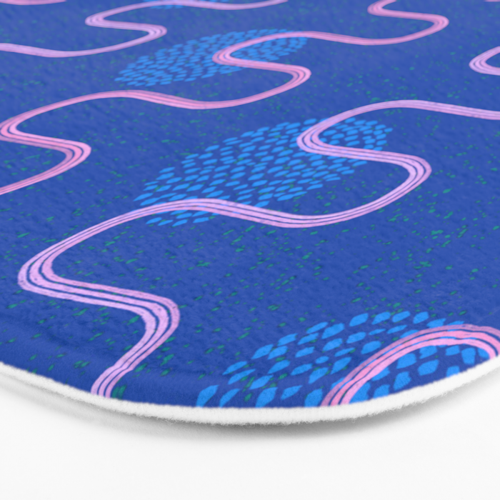 Abstract Fields in Navy Blue & Pastel Pink Bath Mat Gallery Image 3