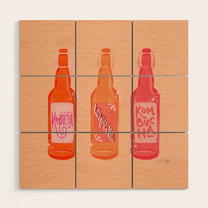Kombucha Bottles - Pink Wood Wall Art Gallery Image 1