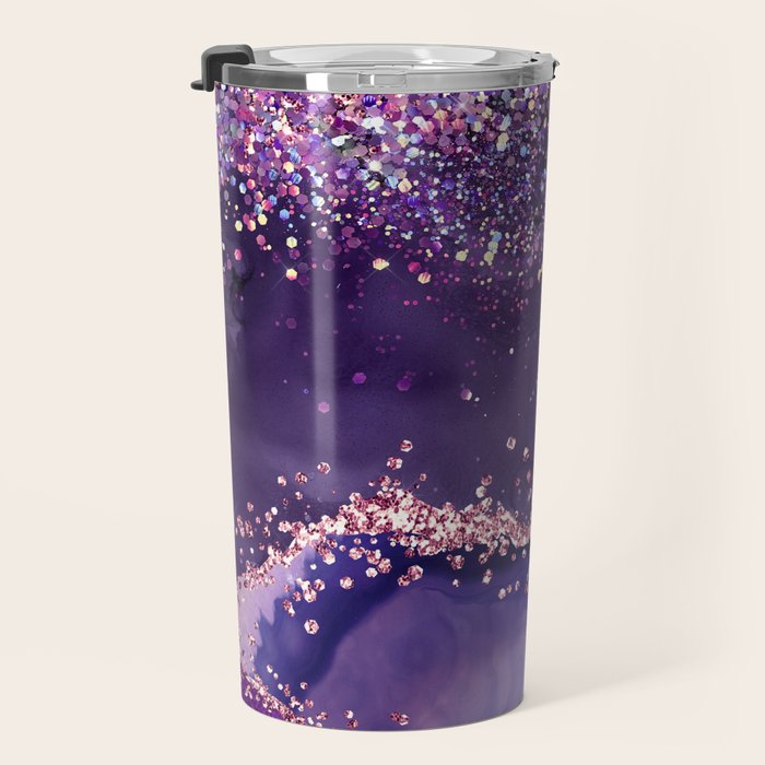 Glitter Agate Purple Pink Indigo Geode Marble Pattern Travel Mug Gallery Image 3